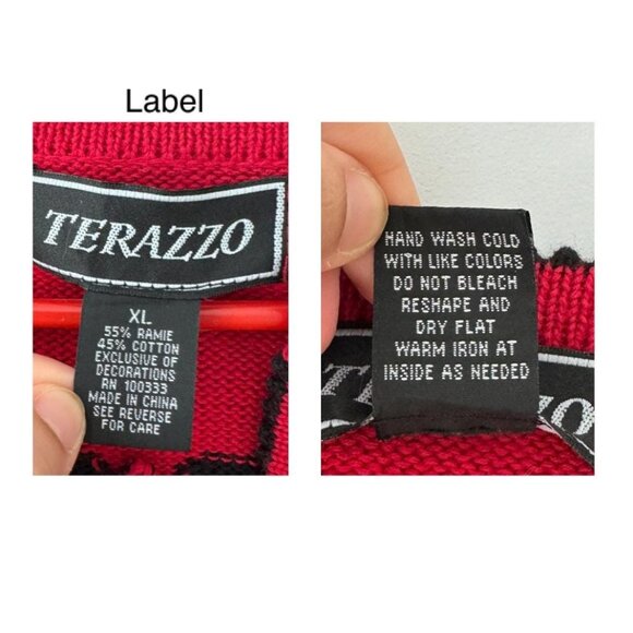 90s vintage red novelty football argyle print embroidered knit cardigan large XL - Picture 10 of 10